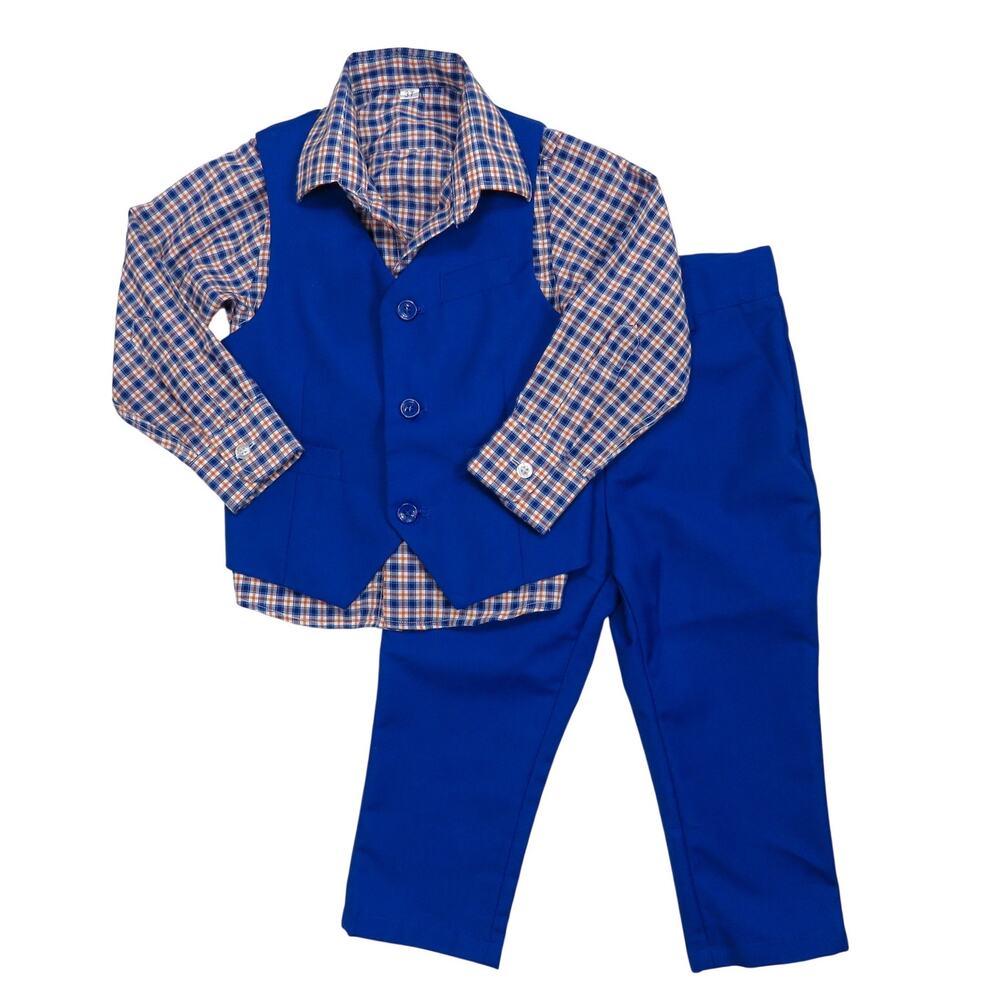 YuanLu Boys Royal Blue 3 Piece Formal Suit Tuexdo Vest Pants Dress Shirt 3T